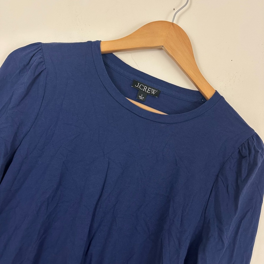 J.Crew T-Shirt Minimalist Navy Blue Knit Cotton Gathered Puff Sleeve S Womens